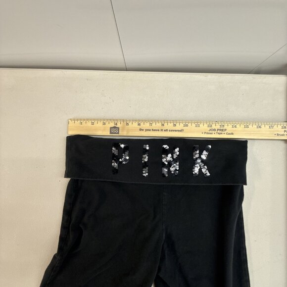 VTG Pink Pants Womens M Black Yoga Flare Sequin Fold Over Victoria Secret Y2K - Picture 6 of 9